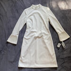 Karl Lagerfeld Paris Dress Sz 0 Pearl Trim bell Sleeve for wedding &bachelorette